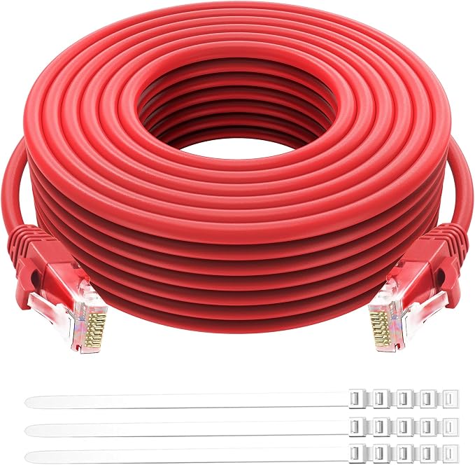 Adoreen Cat 6 Ethernet Cable 20 Ft-Red, Outdoor & Indoor Snagless Long Round by Adoreen