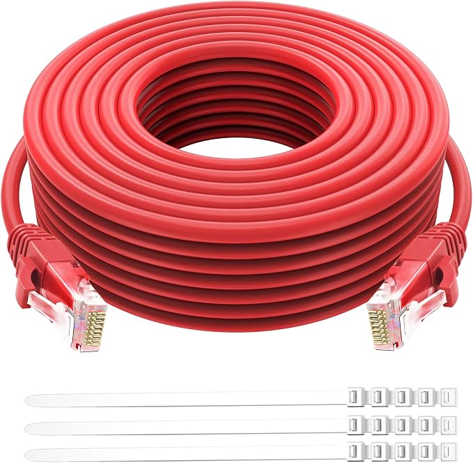 Adoreen Cat 6 Ethernet Cable 150 Ft-Red, Outdoor & Indoor Snagless Long Round by Adoreen