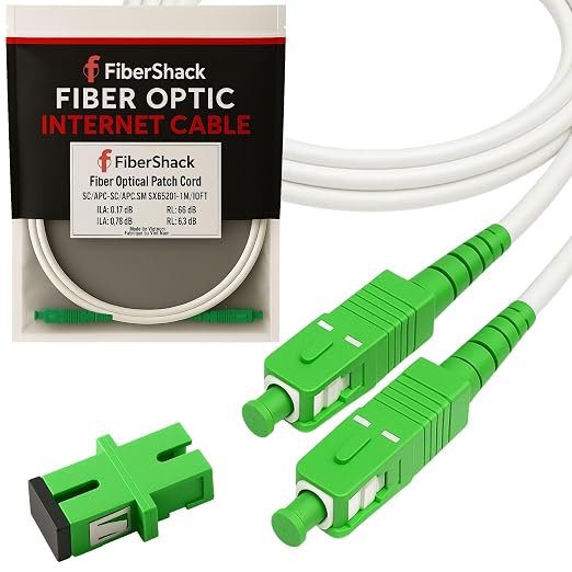 Fibershack - White SC/APC Fiber Optic Internet Cable 30ft - 10M SCAPC Simplex by Fibershack