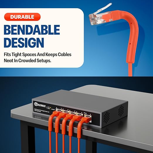Everest Ultra Slim Cat6a Ethernet Patch Cables 0.5ft Orange - Image 2