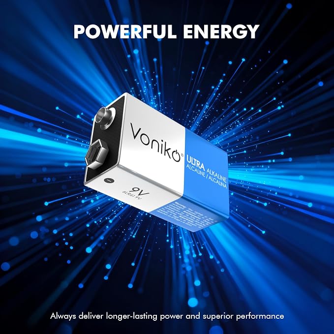 Voniko 4-Pack 9V Batteries, Long-Lasting 9 Volt Battery - Image 2