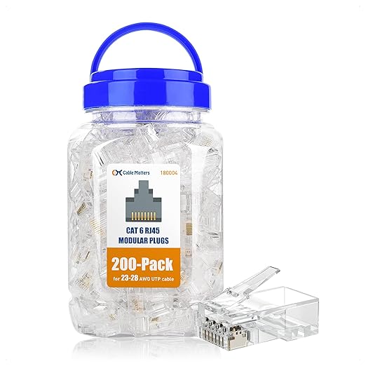 Cable Matters 200-Pack CAT6 RJ45 Modular Plugs, 50µ Gold Plated, by CableMatters
