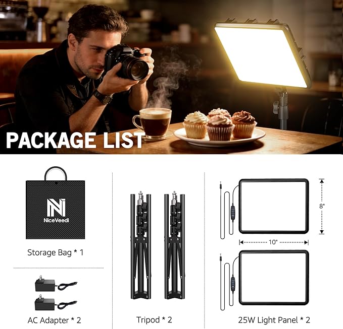 NiceVeedi 2-Pack 25W Photography Lighting, 2900-7000K Dimmable Ring Light - Image 7
