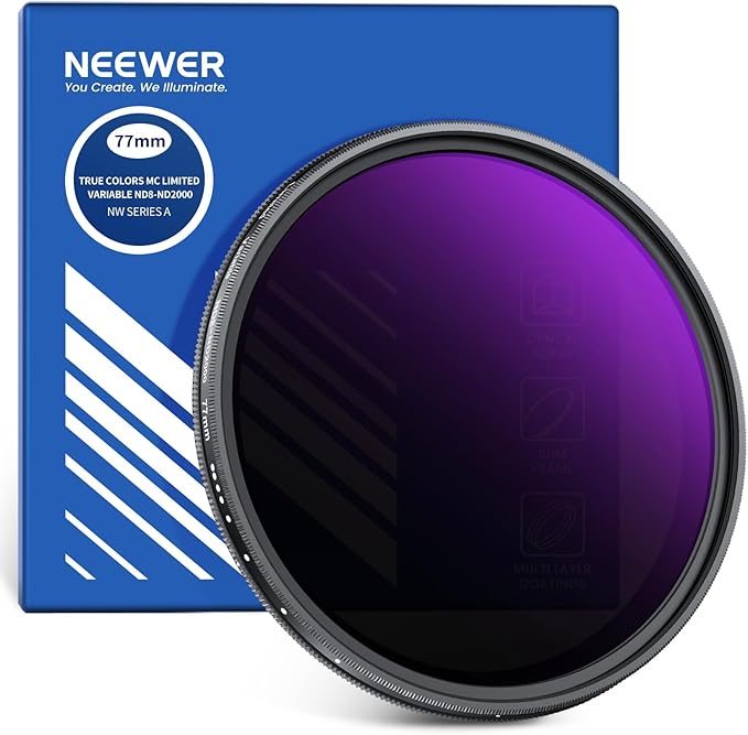 NEEWER 77mm Variable ND Filter, True Color & Hard Stop, 3-11 Stops Adjustable by Neewer