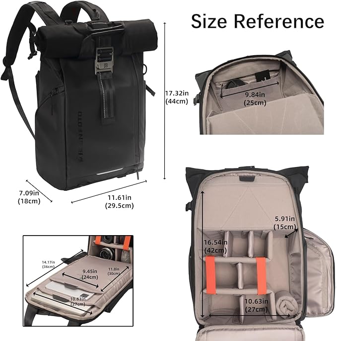 Besnfoto Waterproof Camera Backpack, Rolltop Photography Bag - Image 6