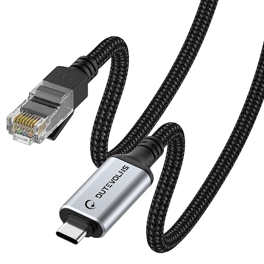 USB C to Ethernet Cable 15FT, Type C to RJ45 Nylon Cord, Gigabit Directly by DUTEVOLNS