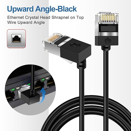 Flexible Cat 6A Ethernet Cable 270° Up Angled 1.6 Feet 2Pack, 10Gbps High-Speed - Image 2