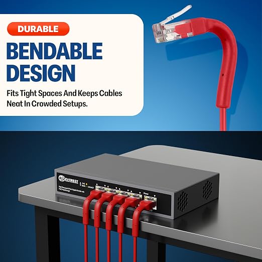 Everest Ultra Slim Cat6a Ethernet Patch Cables 5ft Red - Image 2