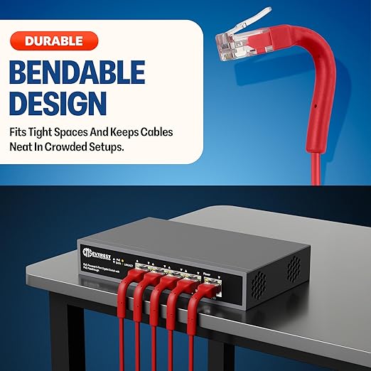 Everest Ultra Slim Cat6a Ethernet Patch Cables 10ft Red - Image 2
