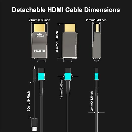 RUIPRO 8K Detachable Full Fiber Optic Armored HDMI 2.1 Cable 25FT, Ultra High - Image 3