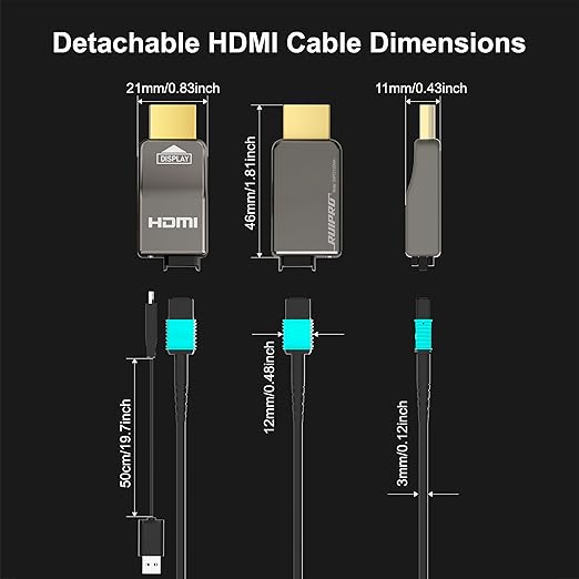RUIPRO 8K Detachable Full Fiber Optic Armored HDMI 2.1 Cable 20FT, Ultra High - Image 3