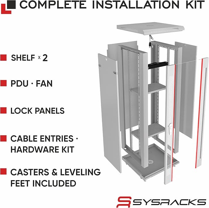 22U Wall Mount Server Rack Cabinet – 19" Network Rack Enclosure, PDU & 2 Shelves - Image 4