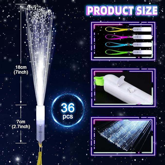 SHQDD 36 PCS White Fiber Optic Sticks, LED Fiber Wands, Fiber Optic Wand - Image 4