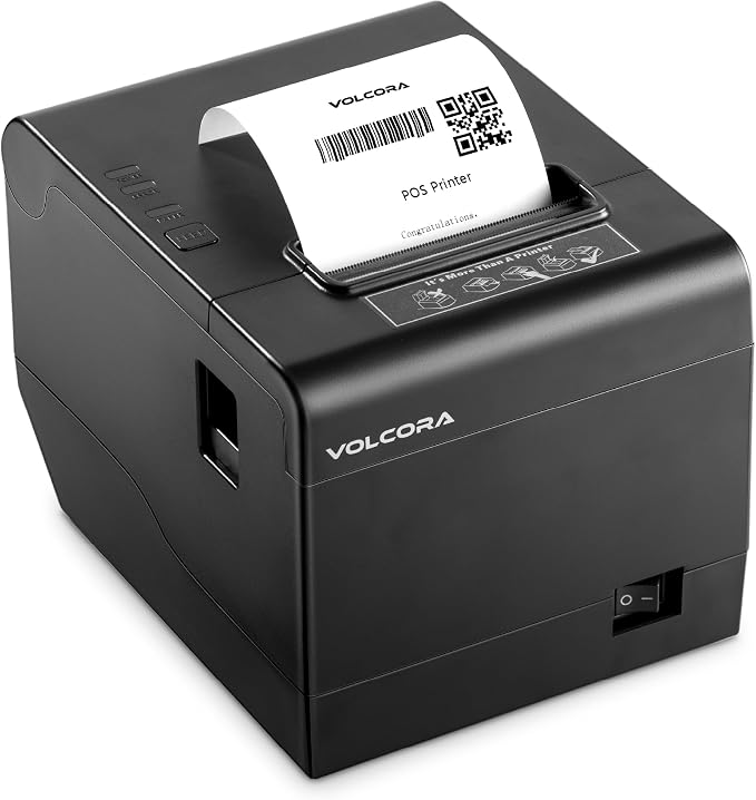 Volcora Thermal Receipt Printer, 80mm POS Printer w/Auto Cutter, USB/Ethernet by Volcora