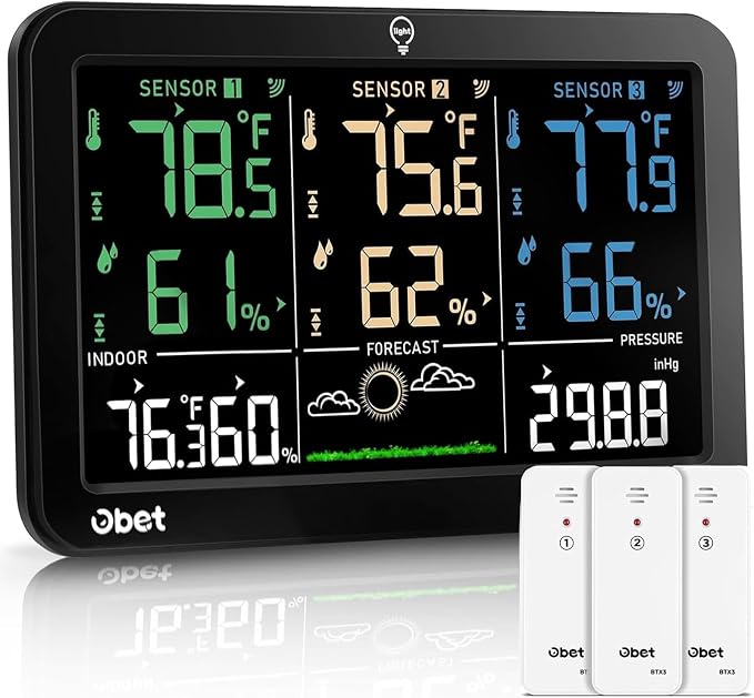OBET Weather Station Wireless Indoor Outdoor Thermometer Wireless, Color by OBET