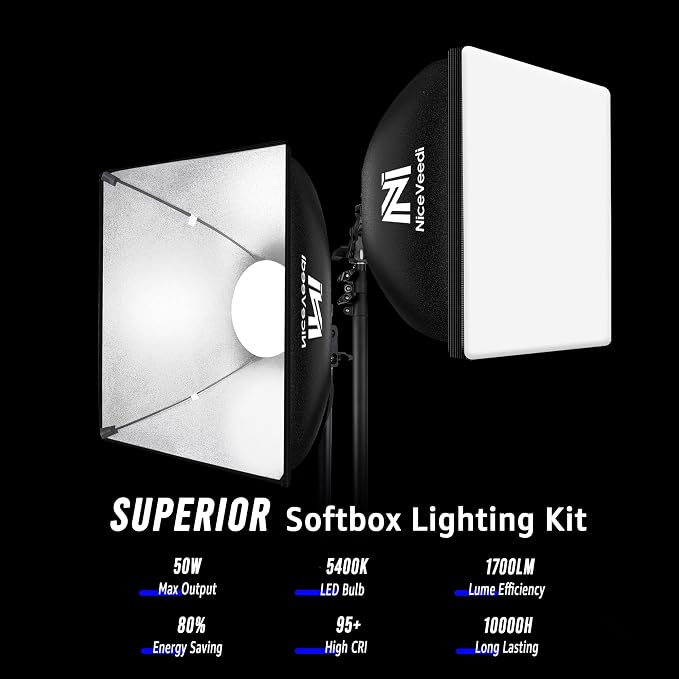 Softbox Lighting Kit, NiceVeedi 16'' x 16'' Softbox Photography Lighting Kit - Image 2