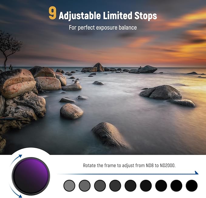 NEEWER 55mm Variable ND Filter, True Color & Hard Stop, 3-11 Stops Adjustable - Image 2