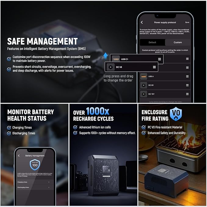 NEEWER Smart Mini V Mount Battery NEEWER APP Control, 6800mAh 99Wh 14.5V - Image 6