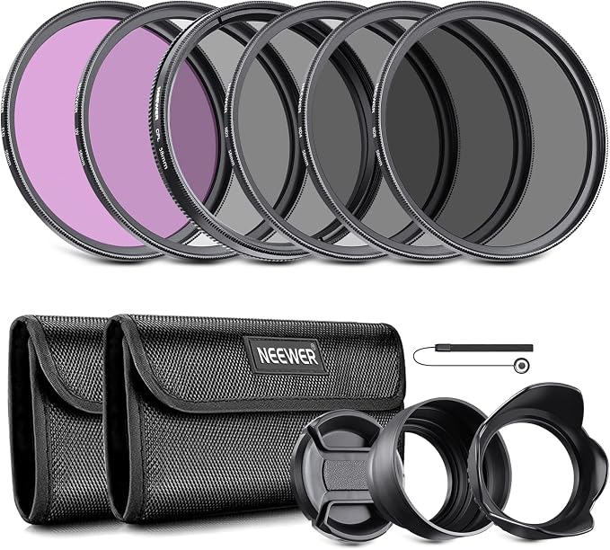 NEEWER 58mm ND Lens Filter Kit: UV, Lens Hood and Lens Cap Compatible by Neewer