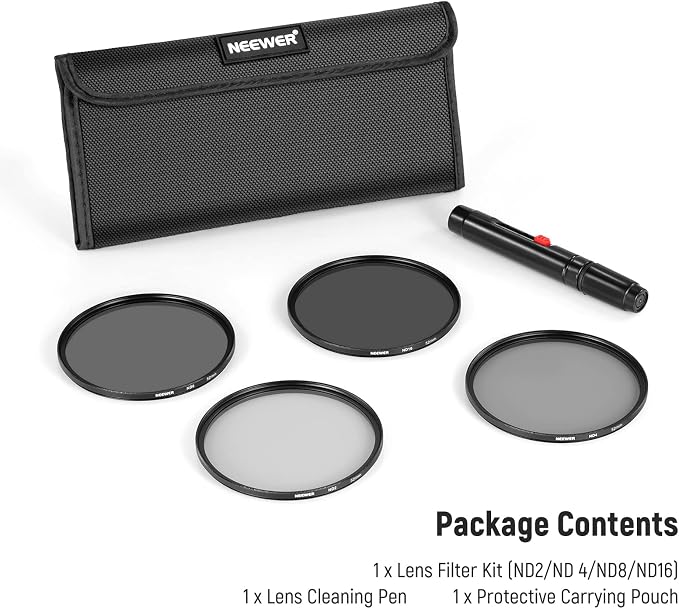 NEEWER 52mm ND Lens Filter Kit: ND2 ND4 ND8 ND16, Lens Cleaning Pen, Filter - Image 8