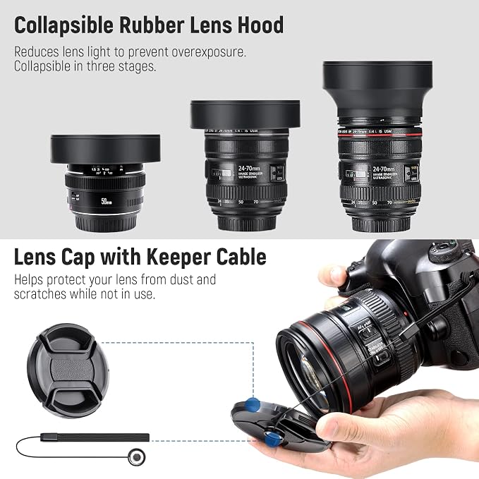 NEEWER 82mm Lens Filter Kit: UV, Lens Hood and Lens Cap Compatible - Image 7