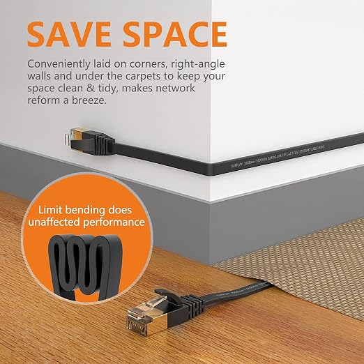 Cat7 1.5FT-5Pack Ethernet Cable Flat-Black-10Gbps Internet Network Patch Cord - Image 5