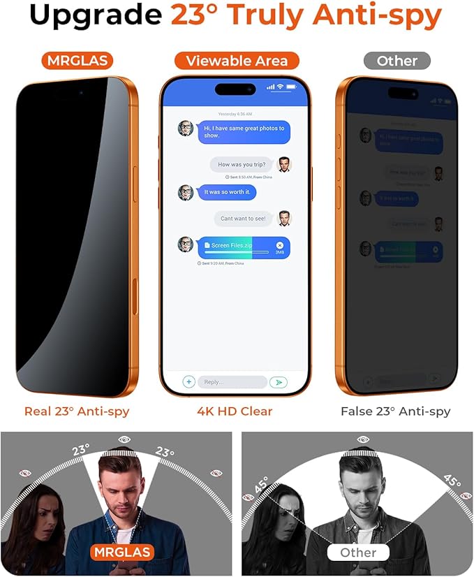MRGLAS TOP 9H+ 2+2 Packs for iPhone 17 Pro Max Privacy Screen Protector - Image 3