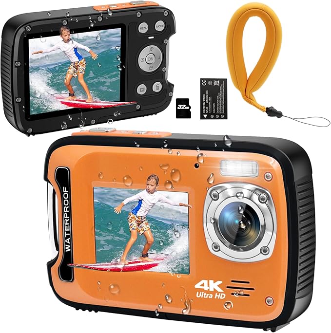Underwater Camera 4K 48MP Autofocus Selfie Dual Screen Waterproof by YEEIN