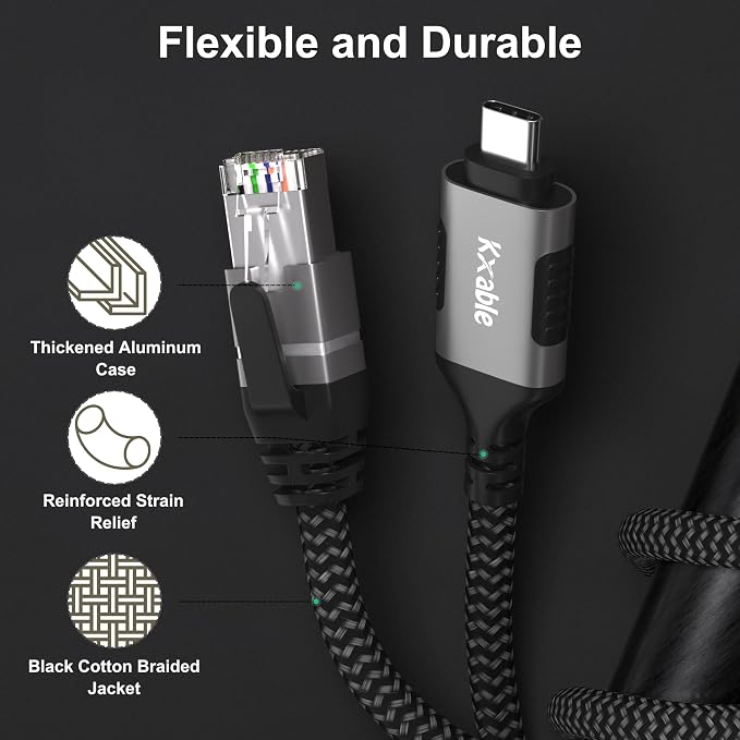 USB C to Ethernet Cable 12FT, Type C to RJ45 Cord, Gigabit Directly Connected - Image 4