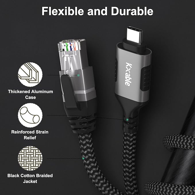 USB C to Ethernet Cable 10FT, Type C to RJ45 Cord, Gigabit Directly Connected - Image 4