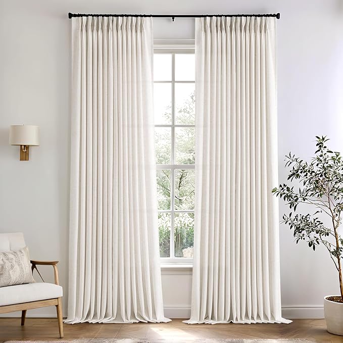 Memory Trained Pinch Pleated Curtains 90 Inches Long, Viral Linen Pinch Pleat by ANRODUO