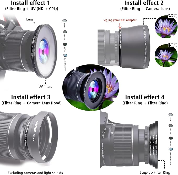 40.5mm Lens to 58mm Camera Lens Adapter, 40.5mm to 58mm Filter Step up Ring - Image 6
