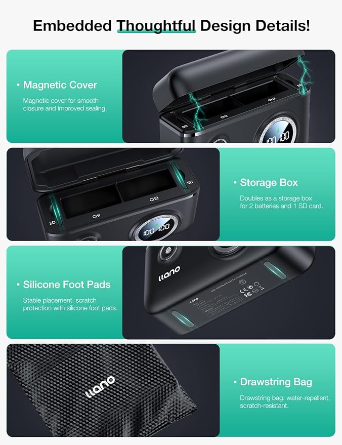 llano NP-W126s Camera Battery 18W Fast Dual USB C Charger, Compatible - Image 9