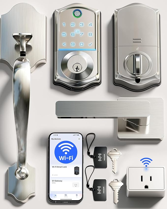 Veise VE017G-H Wi-Fi Smart Fingerprint Front Door Lock Set, Remote App Control by Veise