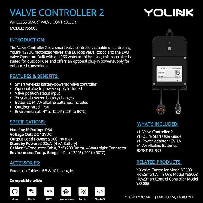 YoLink Valve Controller 2 Kit, 1/2" Brass Motorized Ball Valve, LoRa Long Range - Image 2