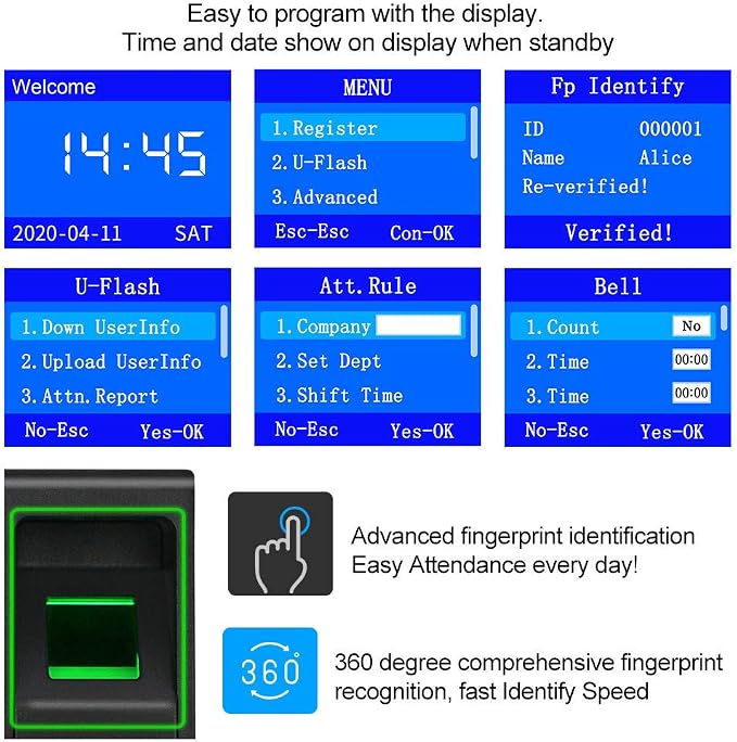 RFID Access Control System Kit: Employee Fingerprint Time & Attendance Terminal - Image 2