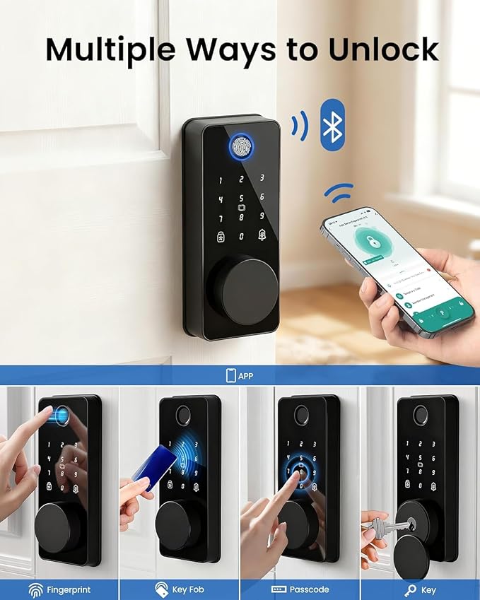 Smart Deadbolt Lock with 2 Knobs, 5-in-1 Keyless Entry Door Lock with - Image 4