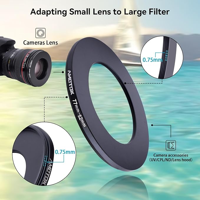 77mm Lens to 52mm Camera Lens Adapter, 77mm to 52mm Filter Step-Down Ring - Image 4