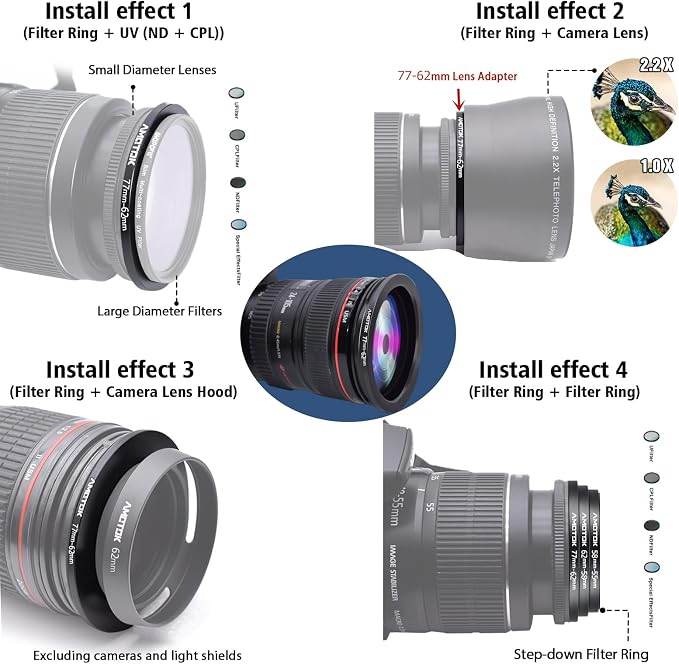 77mm Lens to 62mm Camera Lens Adapter, 77mm to 62mm Filter Step-Down Ring - Image 6