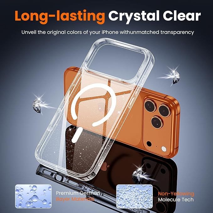 toushion 3 in 1 for iPhone 17 Pro Case Clear Glitter, Fits MagSafe, Not - Image 5