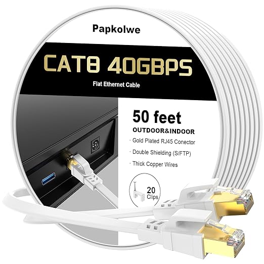 Cat 8 Ethernet Cable 50 ft, 15ft 20ft 25ft 30ft 40ft 60ft 75ft 100ft High-Speed by Unknown