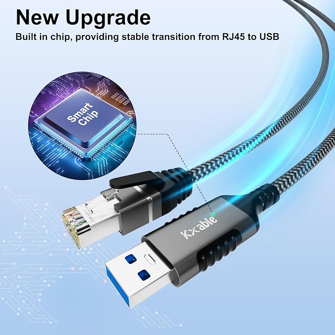 USB to Ethernet Cable 6 FT, 3.0 A Male to RJ45 Male Cord, Directly Connected - Image 5