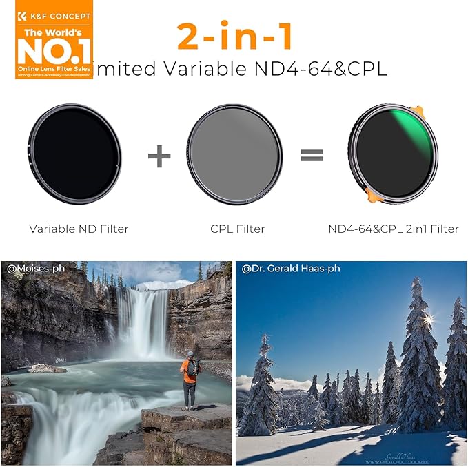 K&F CONCEPT 82mm ND4-64 ND Lens Filter Variable & CPL Polarizers Filter 2-in-1 - Image 2
