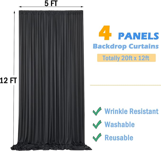 20ftx12ft Wrinkle Free Black Backdrop Curtains - Image 7