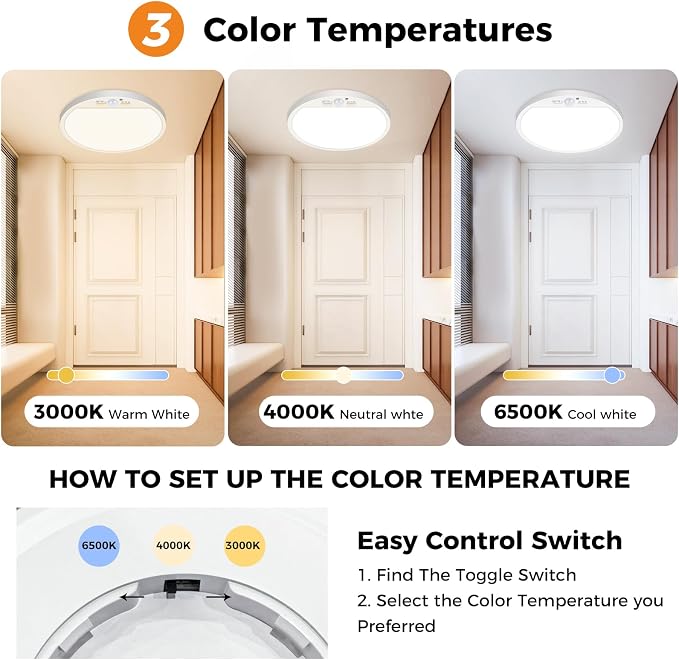 slochi 1Pack Motion Sensor Light Indoor Wired, 12 Inch 3000K/4000K/6500K Closet - Image 3