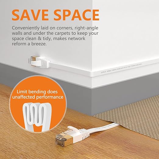 Cat7 Ethernet Cable 30FT-Flat-White-10Gbps Ultra Slim High Speed Double Shielded - Image 4