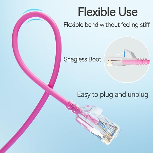 Cat6 Slim Patch Cables 1 Feet 10-Pack Pink, Cat6a Patch Cables 10Gbps 550MHz - Image 5