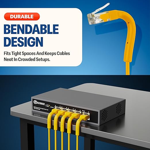 Everest Ultra Slim Cat6a Ethernet Patch Cables 1ft Yellow - Image 2