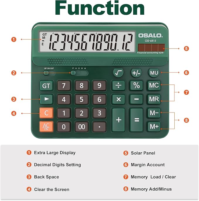Pendancy Desk Calculator Large Display, 5in LCD 12-Digit, Large Button - Image 4