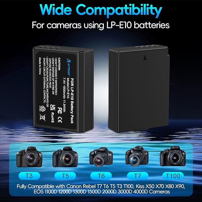 Artman LP-E10 Battery 2-Pack 1600mAh and Rapid Dual LP E10 Battery Charger - Image 2